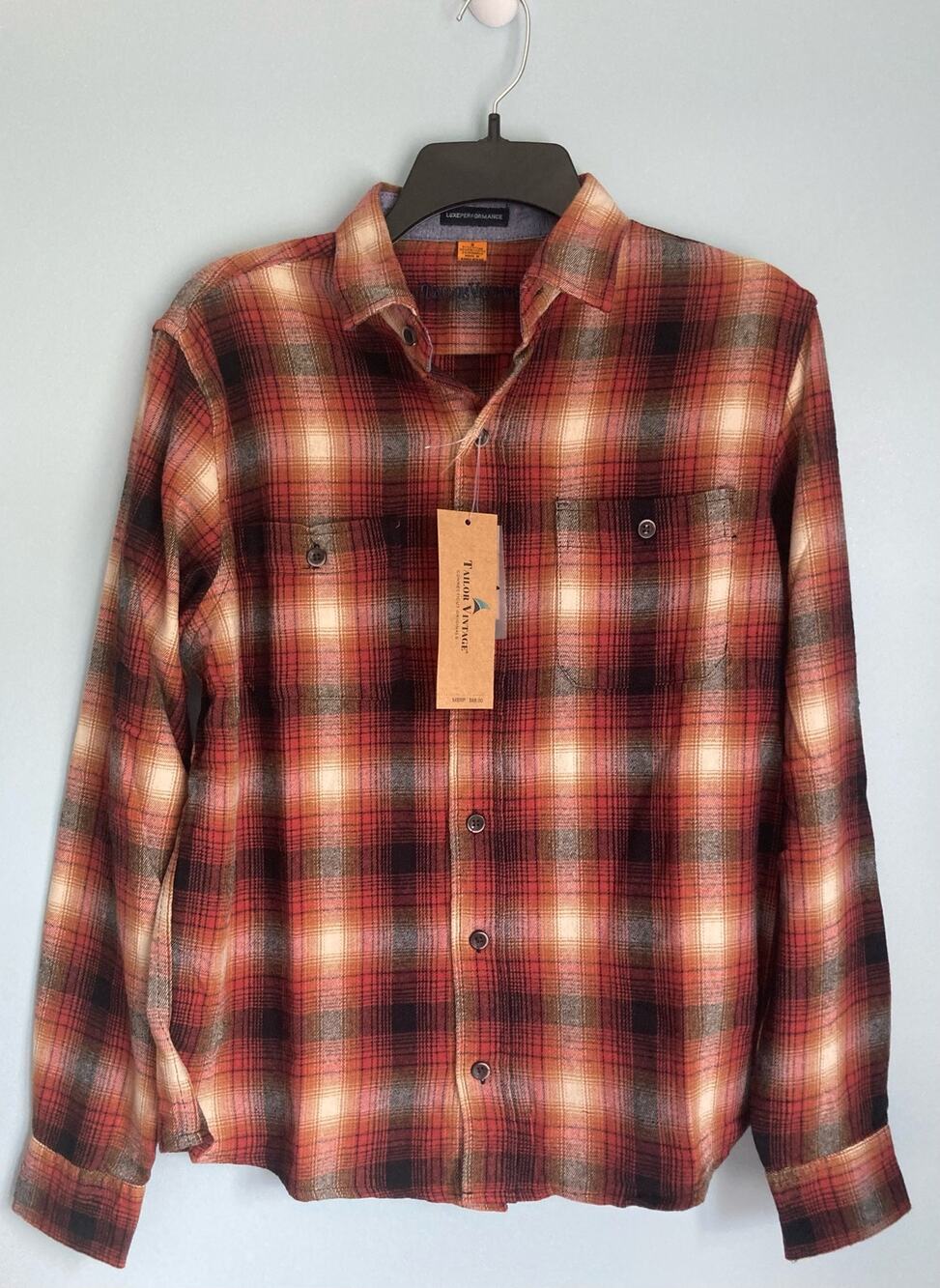 Tailor Vintage Button Down Long Sleeve Plaid Flannel Men's Small Top